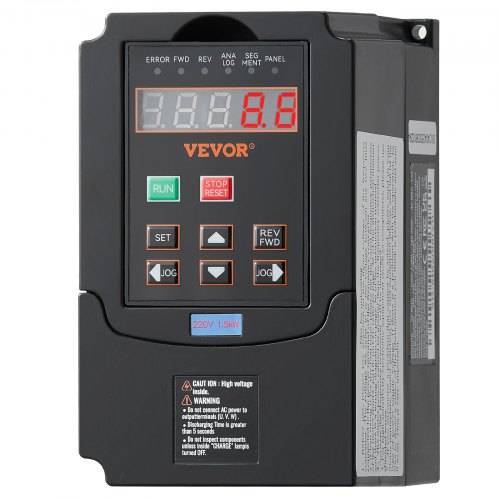 VEVOR Frequenzumrichter VFD 2 PS, 1,5 kW, 7,5 A, 1- oder 3-phasiger 220-V-Eingang auf 3-phasigen 220-V-Ausgang, 40-60-Hz-Eingang, 0-400-Hz-Ausgang