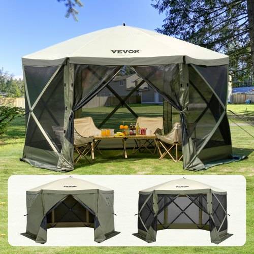 VEVOR Pop-Up-Pavillonzelt, Pop-Up-Zelt mit 6-seitigem Baldachin, Sonnenschutz mit 6 abnehmbaren Sichtschutz-Windtüchern und Netzfenstern, 12 x 12