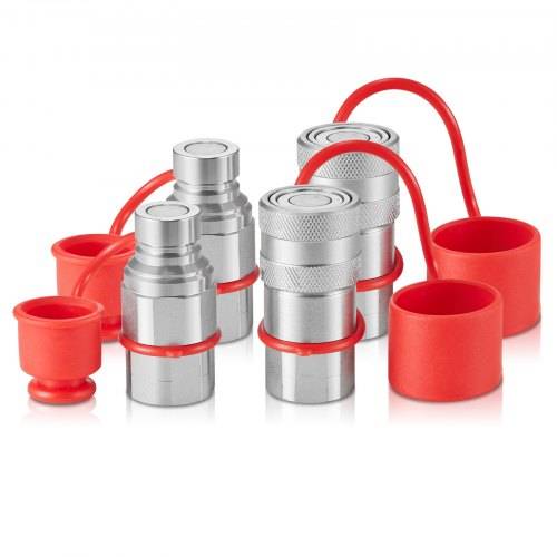 VEVOR 1/2-Zoll-Hydraulikkupplungen mit flacher Oberfläche, 1/2-Zoll-NPT-Hydraulik-Schnellkupplungen für Kompaktlader mit 4 Staubkappen (ISO16028)