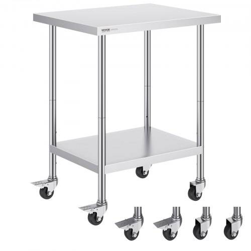 VEVOR Arbeitstisch aus Edelstahl, Zubereitungstisch mit 4 Rädern, 3 einstellbaren Höhenstufen, 610 x 762 x 954,6 mm Küchentisch Arbeitstisch zur Le