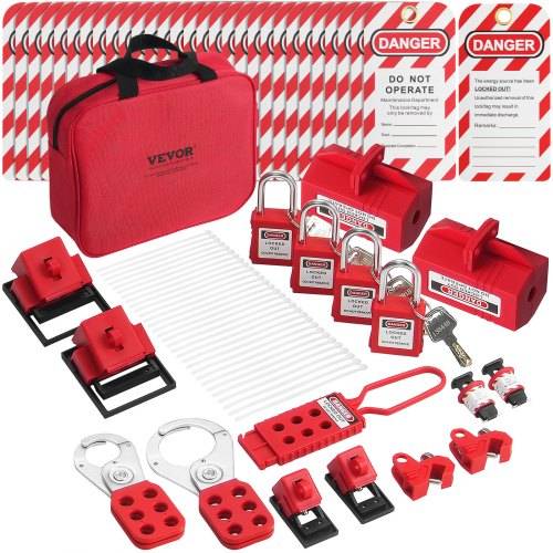 VEVOR Elektrisches Lockout-Tagout-Kit, 47-teiliges Sicherheits-Loto-Kit mit Vorhängeschlössern, Haspen, Etiketten, Nylonbändern, Steckerverriegelun