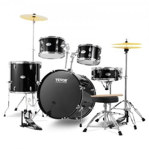 VEVOR Schlagzeug, 5-teilig, Drum in voller Grö_e mit Bass-Toms, Snare, Standtrommel, verstellbaren Thronständern, Becken, Hi-Hat-Pedal und Drumstick