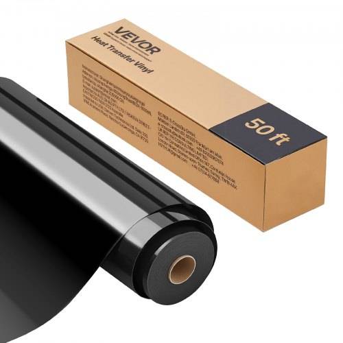 VEVOR Vinylfolie Wärmeübertragung Transferfolie (304,8 x 15240 mm), glänzend schwarze HTV-Bügelvinylrolle, kompatibel mit Schneidemaschinen, für