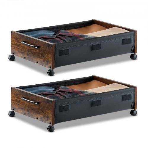 VEVOR Unterbettkommode Unterbettaufbewahrungstasche 2 Stk. rollbar (650 x 460 x 180 mm) Unterbettbehälter mit feststellbaren Rädern, mobile Aufbewah