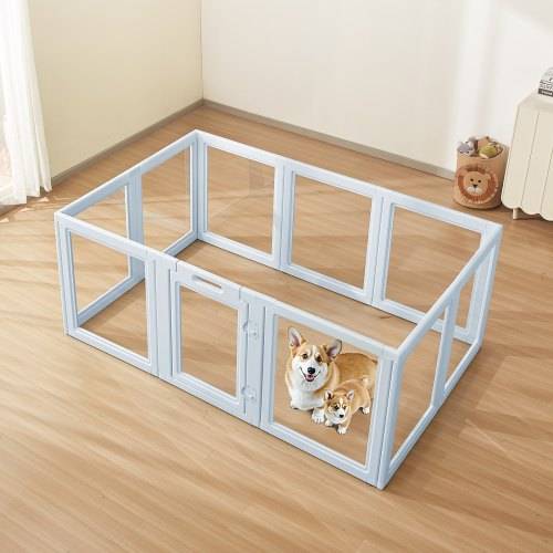 VEVOR Wurfkiste für Welpen, 1930 x 1245 x 765 mm, Welpenlaufstall mit transparenten Fenstern und Schloss, blauer PE-Rahmen, Hundelaufstall, Hunde