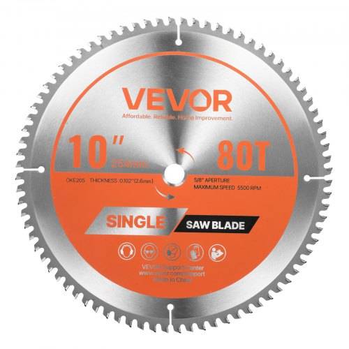 VEVOR Kreissägeblatt (254 mm _ & 80 scharfe Zähne & 2,6 mm Dicke) ideal für Aluminiumschneiden, kompatibel mit Kreissäge, Sägeblatt aus legiertem