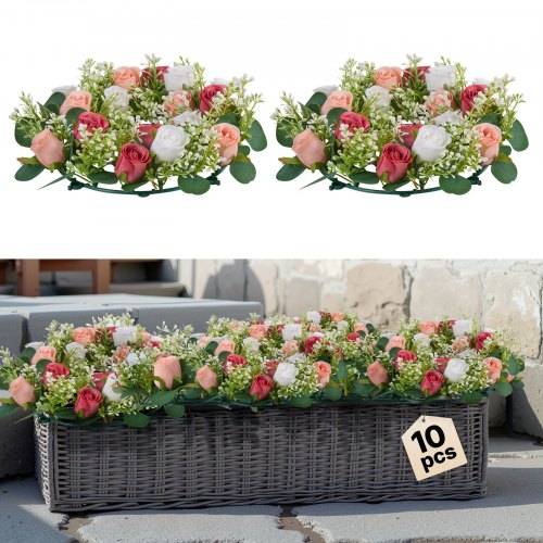 VEVOR Künstlicher Blumenkranz, 340x340x90 mm, Kunstblumenkranz mit rosa & wei_en Rosen, Blumenarrangement-Mittelstück für Valentinstag, Muttertag