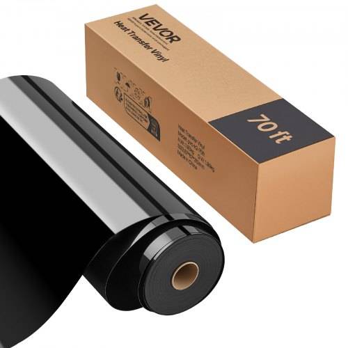 VEVOR Vinylfolie Wärmeübertragung Transferfolie (304,8 x 21336 mm), glänzend schwarze HTV-Bügelvinylrolle, kompatibel mit Schneidemaschinen, für