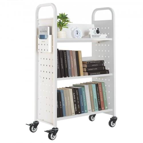 VEVOR Bücherwagen, 150 kg Tragkraft, Bibliothekswagen, 77 x 38 x 122 cm, einseitiges V-förmiges Bücherregal mit Doppelbremsrollen, für Wohnzimmer