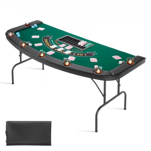 VEVOR klappbarer Pokertisch für 7 Spieler (183 cm) Kasino-Freizeittisch mit gepolsterten Schienen & Getränkehaltern, Halbovale tragbare Spieltische