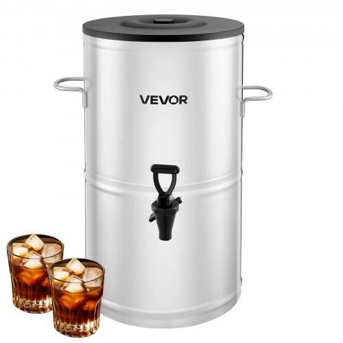 VEVOR Eisteespender Getränkespender aus 304 Edelstahl 15 L Getränkedispenser mit Zapfhahn & Griff, geeignet für hei_e und kalte Getränke, für Eis
