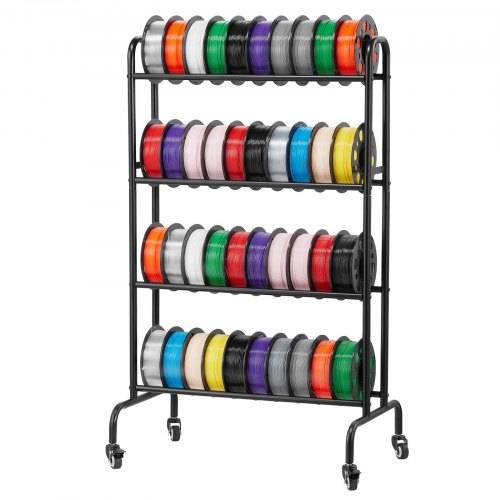VEVOR Filament Lagerregal, 4 Ebenen, 750 x 455 x 1230 mm, Filamentspulenhalter, Metallregal mit Rädern, 3D-Druckerzubehör Organizer für 3D-Druckstu