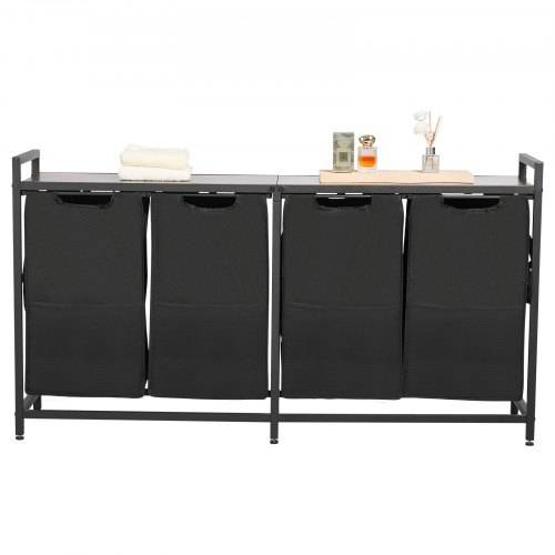 VEVOR Wäschekorb Wäschesammler mit Holztischplatte, Wäschesortierer mit 4 ausziehbaren Beuteln (600D Oxford Stoff) & Metallrahmen, Wäsche-Sortiers