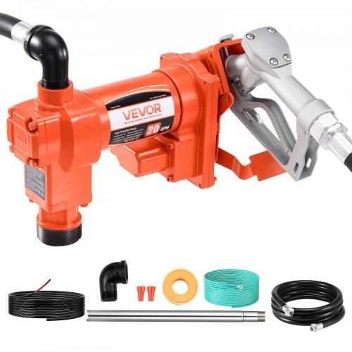 VEVOR Kraftstoff Umfüllpumpe, 12 V DC, 75,7 L/min, 1/4 PS, Diesel-Transferpumpe mit manueller Düse, Auslass- und Saugschlauch, für Benzin, Kerosin