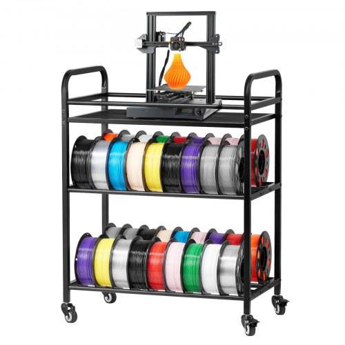 VEVOR Filament Lagerregal für 3D-Drucker, 3 Ebenen, 680 x 400 x 880 mm, Filamentspulenhalter auf Rädern, 3D-Druckerzubehör Organizer für 3D-Drucks