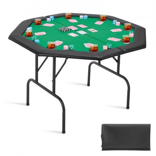 VEVOR klappbarer Pokertisch für 8 Spieler (126 cm) Kasino-Freizeittisch mit gepolsterten Schienen & Getränkehaltern, achteckige tragbare Spieltische