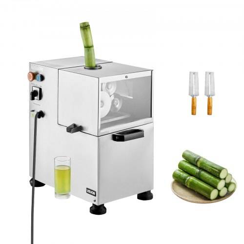 VEVOR kommerzieller Zuckerrohr-Entsafter, 800 W elektrischer Zuckerrohr-Entsafter mit 300 kg/h hoher Leistung, 4 Edelstahlwalzen, Zuckerrohrpresse