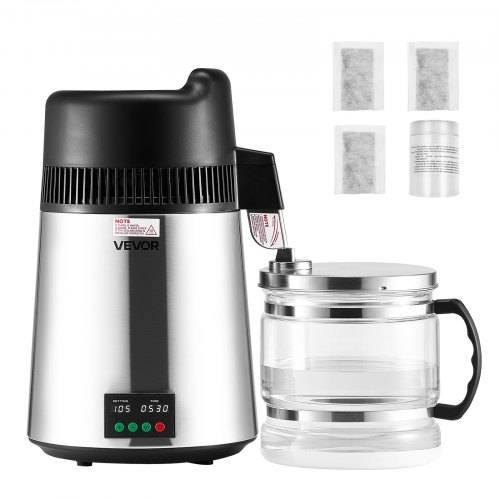 VEVOR Wasserdestilliergerät 6 L grö_erer Reinwasserfilter, 900 W Destilliergerät aus Glas, Trinkwassergerät mit Edelstahlinnenraum zur Herstellung