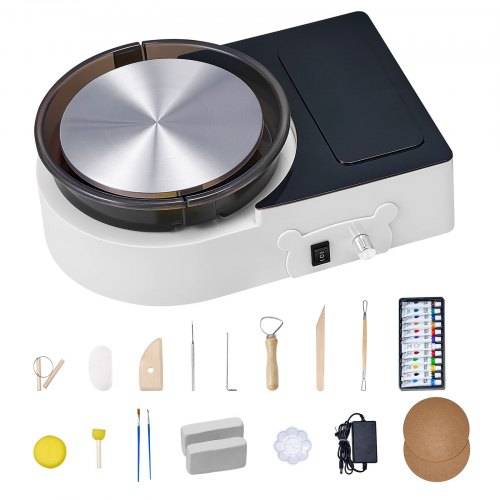 VEVOR Mini Töpferscheibe Maschine 158 mm Drehteller mit einstellbarer Rotationsgeschwindigkeit, elektrische Tonscheibe mit Tonformungswerkzeugen