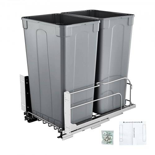 VEVOR ausziehbarer Abfallbehälter (50 Qt x2), doppelter Unterbau-Küchenabfallbehälter, Mülleimer mit Türsatz & Soft-Close-Schieberegler, für Kü