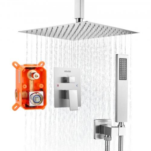 VEVOR Duscharmatur Regenduschsystem für Badezimmer Duschsystem mit 305 mm quadratischem Regenduschkopf & Handbrause, Deckenmontage