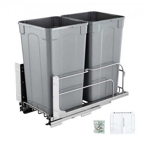 VEVOR ausziehbarer Mülleimer (27 Qt x 2), doppelter Unterbau-Küchenabfallbehälter, Mülleimer mit Türsatz & Soft-Close-Schieberegler, für Küchen