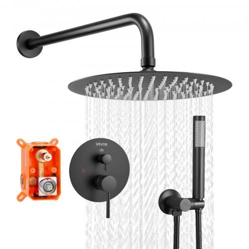 VEVOR Duscharmatur Regenduschsystem fürs Badezimmer Duschsystem mit 254 mm runden Regenduschkopf & Handbrause, wandmontierte Badezimmerarmaturen mit
