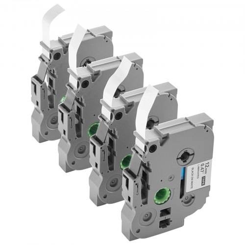 VEVOR Schriftband, 4er-Pack, 12 mm, Schwarz auf Wei_, kompatibel mit verschiedenen Arten von Brother P-Touch-Etikettierern, PT-1230PC, PT-1280
