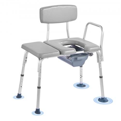 VEVOR Nachttoilettenstuhl 227 kg belastbar, Toilettensitzerhöhung mit gepolsterter Sitzfläche & Rückenlehne, abnehmbarer 5 L Eimer, höhenverstellb