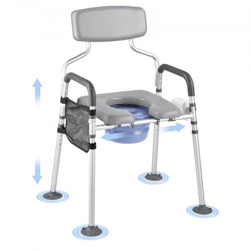 VEVOR Nachttoilettenstuhl 227 kg belastbar, Toilettensitzerhöhung mit gepolsterter Sitzfläche & Rückenlehne, abnehmbarer 5 L Eimer, Toilettenstuhl