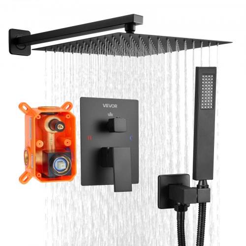 VEVOR Duscharmatur Regenduschsystem fürs Badezimmer Duschsystem mit 305 mm quadratischen Regenduschkopf & Handbrause, wandmontierte