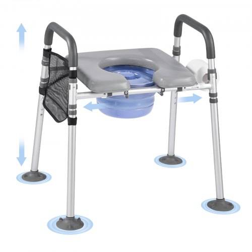 VEVOR Nachttoilettenstuhl 227 kg belastbar, Toilettensitzerhöhung mit gepolsterter Sitzfläche & Rückenlehne, abnehmbarer 5 L Eimer, höhenverstellb