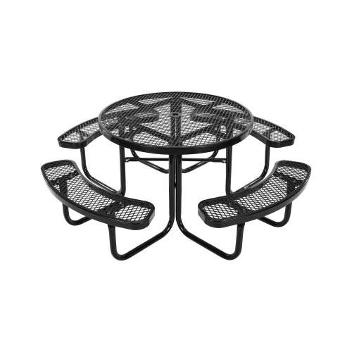 VEVOR Picknicktisch (rund) mit 4 Bänken Sitzgarnitur, wetterfestes Gartenmöbel-Set für Terrasse, beschichtete Stahltische mit Loch für Schirm, Gar