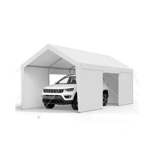 VEVOR Carport, 3,65x6,09x3,02 m Autoüberdachung, Zeltgarage mit abnehmbaren Seitenwänden & Tür, Autounterstand, UV-beständig und wasserabweisend,