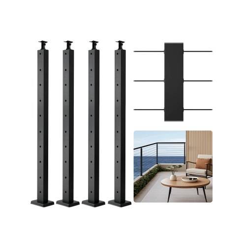 VEVOR Kabelgeländerpfosten, 4er-Pack, 914x25,4x50,8 mm, vorgebohrte horizontale Löcher, Edelstahl SUS304, gebogene horizontale Halterung, für Handl