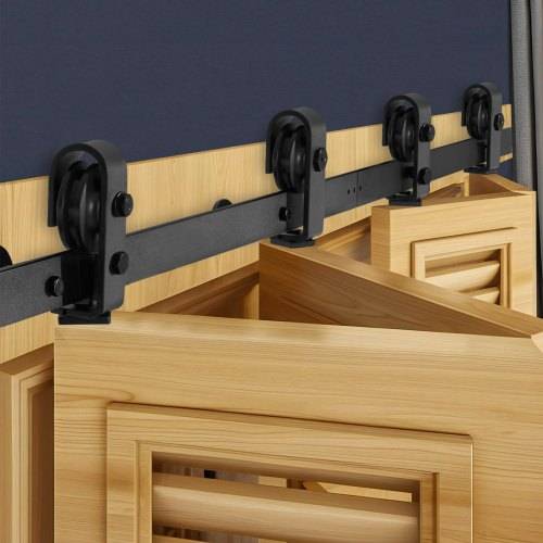 VEVOR Schiebetürsystem faltbare Schiebetüren, 152,4 cm Laufschiene Schiebetürbeschlag, geeignet für vier 35,6 cm gro_e Schrank-, Speisekammer- &