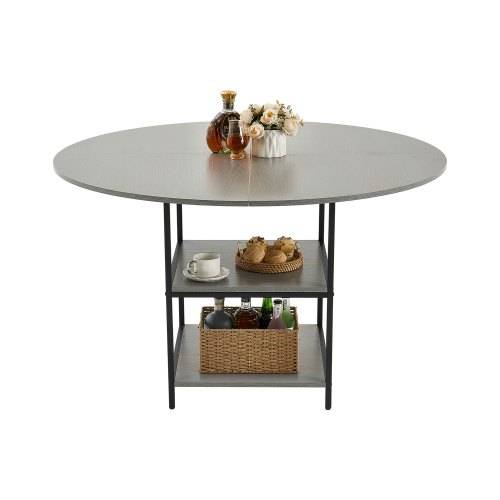 VEVOR runder Esstisch Küchentisch Holztisch (120 cm / 136,1 kg belastbar) für 4-6 Personen, moderne Freizeittische mit Ablage und Metallbeinen, für