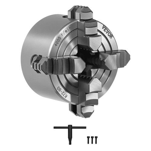 VEVOR 4-Backen-Drehfutter, 80 mm, selbstzentrierendes Spannfutter, 5-80 mm Spannbereich mit T-Schlüssel-Befestigungsschrauben, umkehrbare Backen