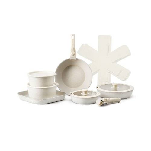 VEVOR Induktion Töpfe Pfannen Set (17-teilig) mit Glasdeckel antihaftbeschichtetes Kochgeschirr mit abnehmbarem Griff, Induktionskochtöpfe zum Brate