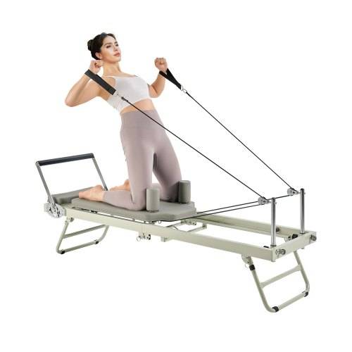 VEVOR Faltbarer Pilates Reformer Trainingsgerät im Heim-Fitnessstudio, Pilates-Bett mit doppeltem Widerstand _ Feder und Kordel, für Fortgeschritten