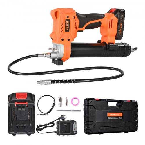 VEVOR Akku-Fettpresse, 55 Mpa, Einhandfettpresse mit 2,0 Ah Akku & LED-Licht, 90 cm Schlauch & Tragetasche, Auslöser, Kompatibel mit 18V