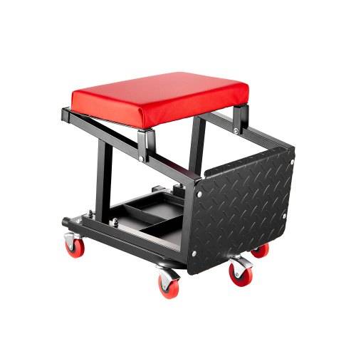 VEVOR Mechanikerhocker Garagensitz Arbeitshocker Werkstatthocker (136 kg belastbar) mit Rädern, 360° drehbarer Werkstatthocker mit Werkzeugablage,