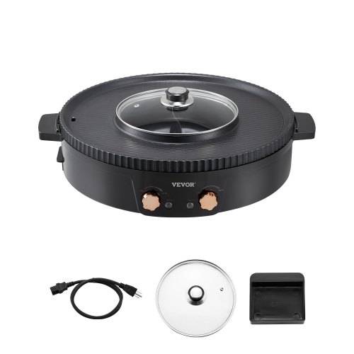 VEVOR Hot Pot mit Grill 1800 W 2 in 1 elektrischer rauchfreier Grill, koreanischer BBQ-Grill Feuertopf mit separater doppelter Temperaturregelung