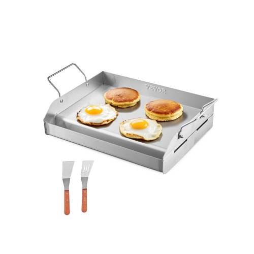 VEVOR Grillplatte Grillpfanne Edelstahl universelle rechteckige Platte (425x270mm) mit flacher Oberseite, Gasgrill-Grillplatte für BBQ-Grill