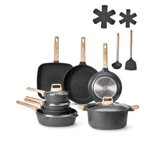 VEVOR Induktion Töpfe Pfannen Set (19-teilig) mit Glasdeckel, antihaftbeschichtetes Kochgeschirr, Induktionskochtöpfe für die Küche im Wohnmobil