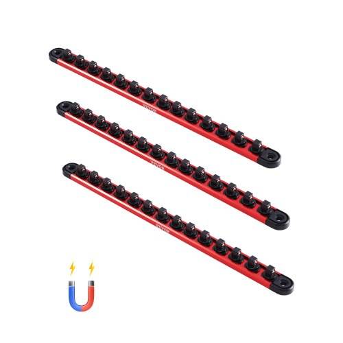 VEVOR Steckschlüssel-Organizer, 3-teilig, metrische und SAE-Halterschiene aus Alu, 1/4, 3/8 & 1/2 Zoll, Stecknuss Organizer mit 360° drehbaren Clips