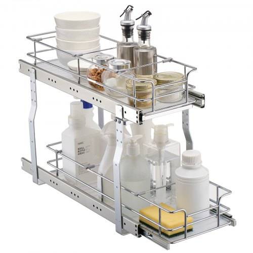 VEVOR Ausziehbarer Spülschrank-Organizer mit 2 Ebenen unter Waschbecken (216x533x381 mm) Gewürzregal Küchenregal Lagerregal Organizer für Küche B