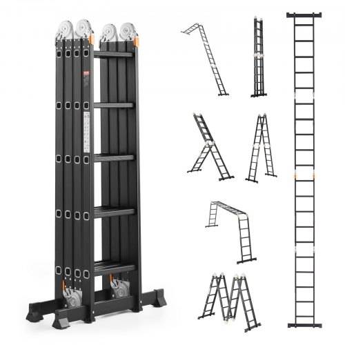 VEVOR Mehrzweckleiter, 7-in-1-Multifunktionsleiter, A-Rahmen, 5-Stufen-Teleskopleiter, Leitergerüst 5800 mm, verstellbare Hochleistungsleiter, 150
