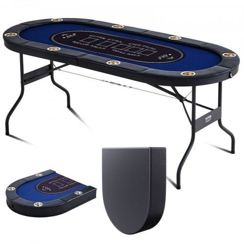 VEVOR Casino Pokertisch Klappbare Tischbeine 1830 x 820 x 720 mm (L x B x H), Faltbarer Pokertisch, Schwarz & Blau Pokerauflage Klapptisch für
