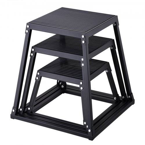 VEVOR 3-teilige Plyometrische Sprungboxen, 305/458/609 mm Plyometric Box Schwarz, Rutschfestes Fitness-_bungs-Step-Up-Box-Set für